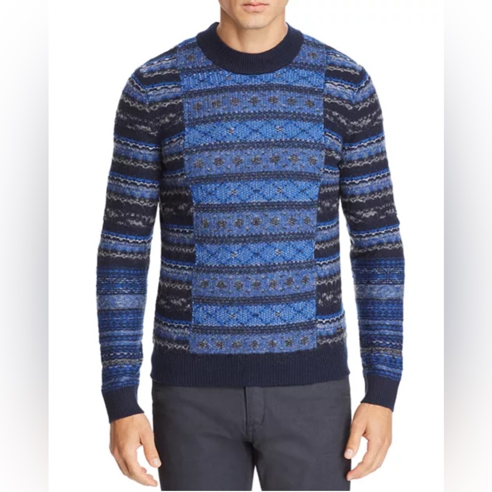 BOSS Hugo Boss Akarquard Fair-Isle Sweater Men's Size Medium Virgin Wool Blend